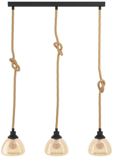 Eglo 43192 Pendelleuchte RAMPSIDE schwarz, Rauchglas amber E27 3X28W L:89,5cm B:19,5cm H:123cm dimmbar
