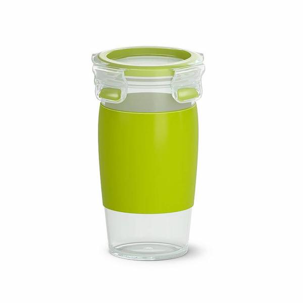EMSA Clip & Go Smoothiebecher, 0,45 L, rund, 100 Prozent dicht, mit Frischedichtung, Transparent, Hellgrün, Made in Germany, N10715