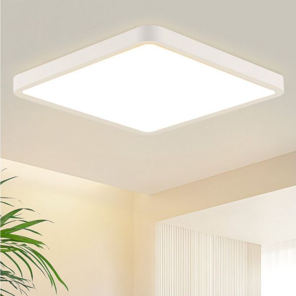 ZMH LED Deckenleuchte Wohnzimmer 23CM Weiß Deckenlampe 3000K 18W Schlafzimmer Flur, Einfache Installation, LED fest integriert, Warmweiß, Küchenlampe Augenschutz Eckig Schlafzimmer