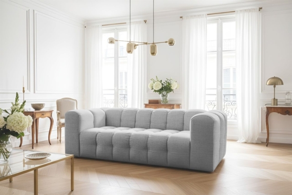 Sofa Designersofa SOLVIE 3-Sitzer in Stoff Moly Hellgrau
