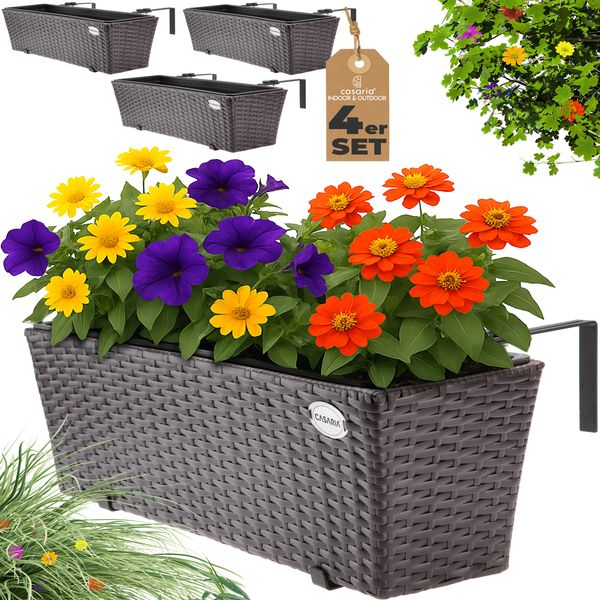 4er Set Balkonkasten Polyrattan Braun