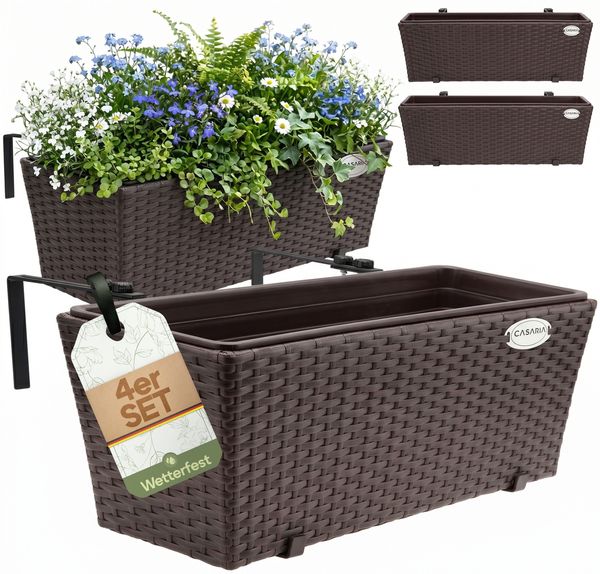 4er Set Balkonkasten Polyrattan Braun