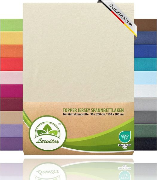 leevitex® Spannbettlaken für Topper – weich, anschmiegsam, pflegeleicht & ideal zum Wohlfühlen, Gummizug: Rundum-Gummizug, 100 % Baumwolle, 18 cm Steghöhe