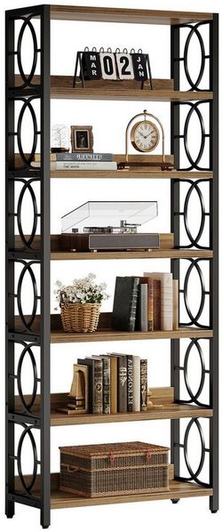 Tribesigns Bücherregal Vintage Standregal, 6-Tier freistehende Display Regal mit Metallrahmen
