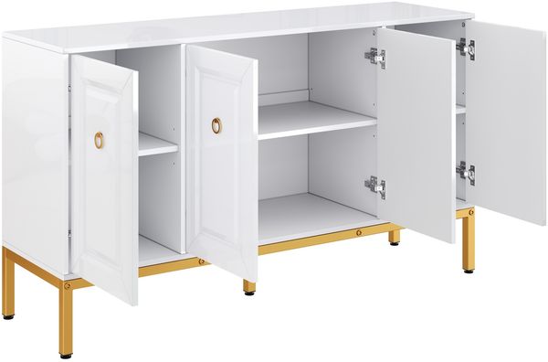 Sideboard 140 x 40 x 80 cm aus MDF/Spanplatte in Weiß Hochglanz mit goldenen Metallbeinen Bild 7