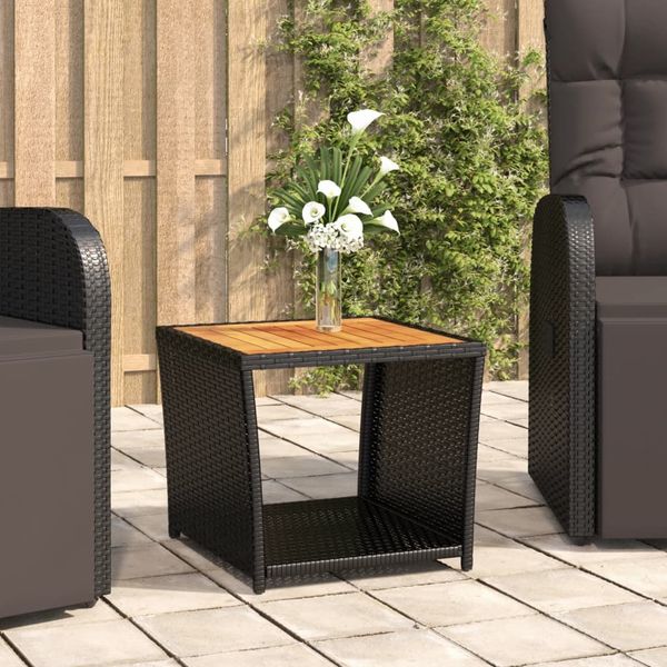 vidaXL Beistelltisch mit Holzplatte Schwarz Poly Rattan & Akazienholz 319558