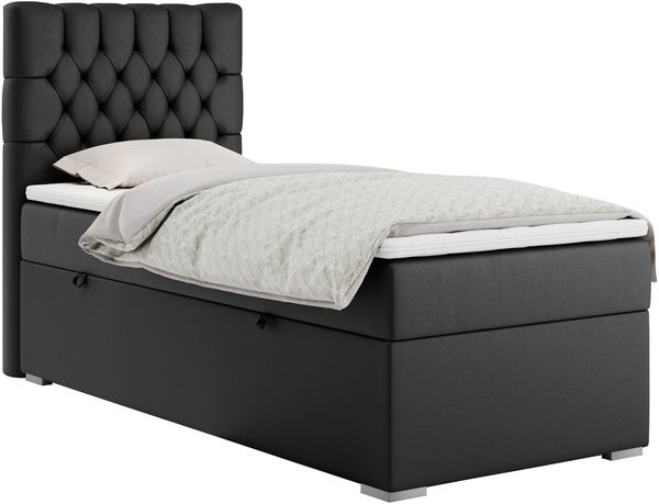 Boxspringbett PERA, Polsterbett mit Kopfstütze, gepolsterte Kopfstütze, Einzelbett, 90x200 - Schwarz Kunstleder - links - H3 Bild 2