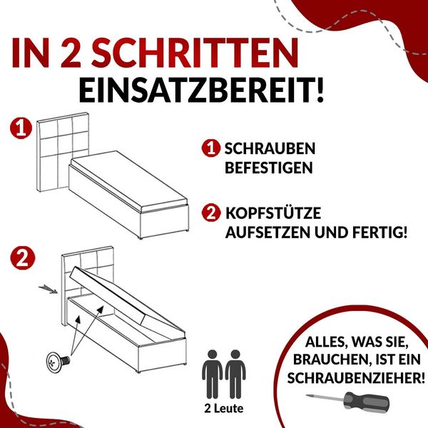 Boxspringbett PERA, Polsterbett mit Kopfstütze, gepolsterte Kopfstütze, Einzelbett, 90x200 - Schwarz Kunstleder - links - H3 Bild 6