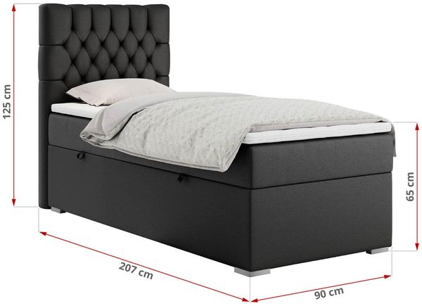Boxspringbett PERA, Polsterbett mit Kopfstütze, gepolsterte Kopfstütze, Einzelbett, 90x200 - Schwarz Kunstleder - links - H3 Bild 4