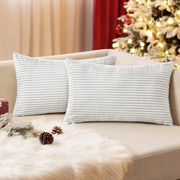 Kordsamt Kissenbezug 30x50 cm Weiß 2 Stück Sofa Deko Zierkissenhüllen