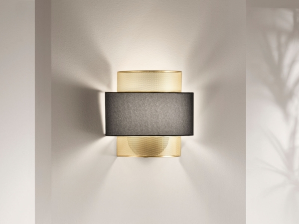 LED Wandlampe Metall Gold mit Stoffblende Schwarz, Breite 25cm Bild 3