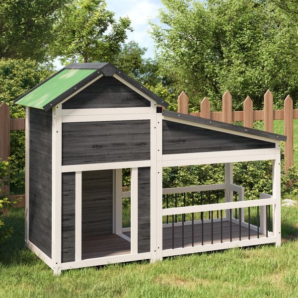 vidaXL Hundehütte Grau 143x60,5x109 cm Massivholz Kiefer 172262