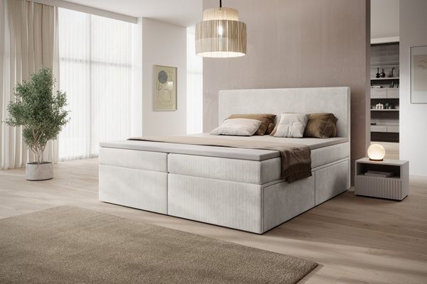 PROMETO Möbel Boxspringbett Doppelbett mit 4 Schubladen, Topper, Kopfteil 180x200cm POSO-Cordstoff, inkl. Taschenfederkern-Matratze (7-Zonen)