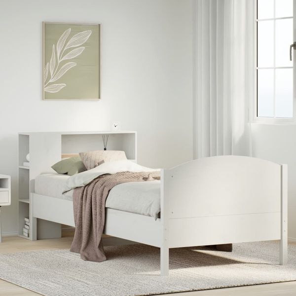vidaXL Massivholzbett mit Regal ohne Matratze Weiß 75x190 cm Kiefer 3323090