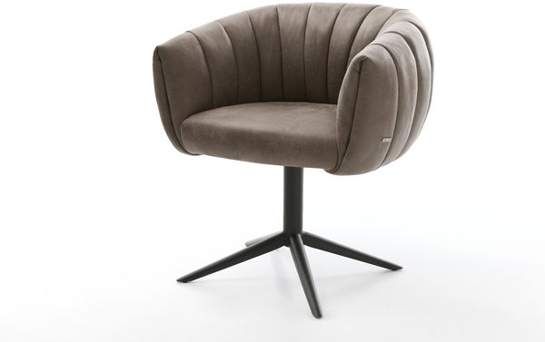Drehstuhl Jada-Flex Mikrofaser Taupe Vintage Fußkreuz Schwarz 360° drehbar Wippfunktion Taschenfederkern