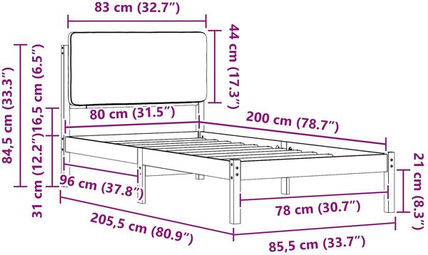 vidaXL Bettgestell mit gepolstertem Kopfteil Dunkelgrau 80 x 200 cm 877940 Bild 11