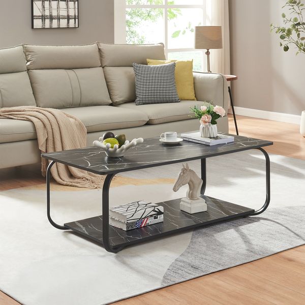 Couchtisch Kolta 120x60x43 cm Marmoroptik, Schwarz [en. casa]