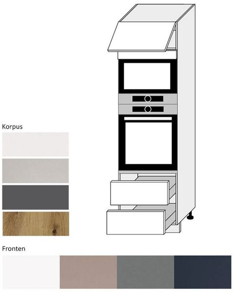 Backofenschrank BO-D14/RU/2M-284 für Backofen & Mikrowelle Teilauszug 60cm Farbe wählbar