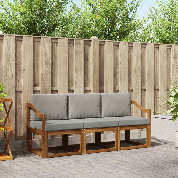 vidaXL Outdoor-Sofagarnitur mit Kissen 3 pcs Natürlich und Hellgrau 3365954