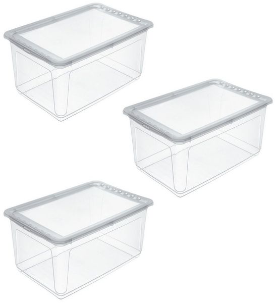 keeeper bea 3x Aufbewahrungsbox mit Air Control System, 59 x 39 x 27 cm, 43 l, Transparent