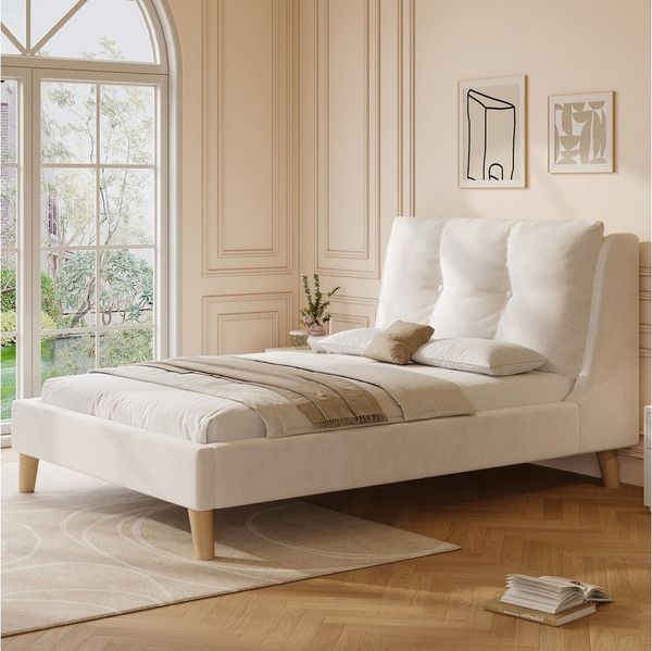 Flieks Polsterbett, Einzelbett Kinderbett 90x200cm mit Lattenrost & gepolstertem Kopfteil