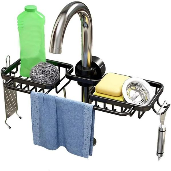 FOUORTUNATE-BEE Küchenorganizer-Set Spülbecken Organizer Wasserhahn Schwammhalter Küchen Ablage, Wasserhahn Organizer Küche Bad Schwammhalter Spülbecken Ablage