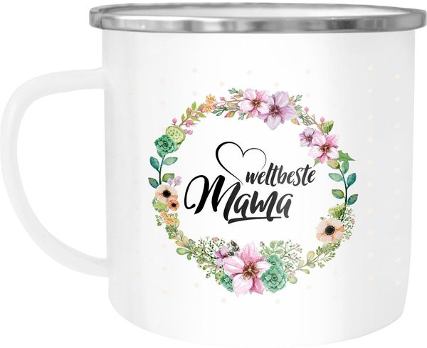 MoonWorks Tasse Emaille Tasse Becher Weltbeste Mama Geschenk Mutter Muttertag Tasse, Emaille, emailliert und mit Aufdruck