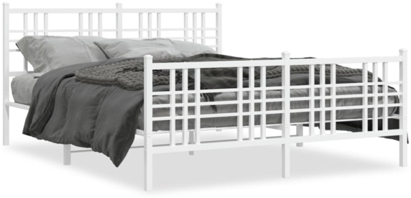 vidaXL Bettgestell mit Kopf- und Fußteil Metall Weiß 150x200 cm 376393