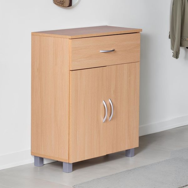 Schuhschrank 60x75x30cm Buche Optik mit Schublade & 2 Türen Spanplatte melaminbeschichtet