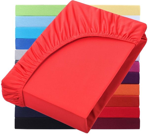NatureMark Spannbettlaken Jersey Basic Spannbetttuch, 100% Baumwolle, Gummizug: rundum, (1 Stück), in vielen Größen und Farben, bis 25cm Steghöhe, 90x200cm, Rot