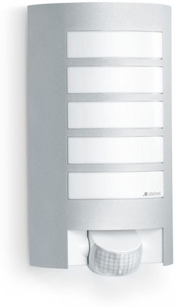 Steinel Außenwandleuchte L 12 S silber, 180°-Bewegungsmelder, E27-Fassung, max. 60 W, Aluminiumblende, IP44
