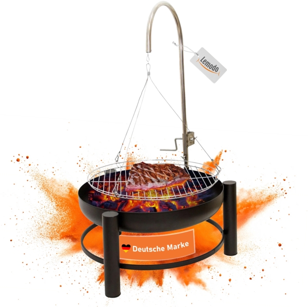Holzkohlegrill mit stabiler Feuerschale, Schwenkgrill mit höhenverstellbarem Grillrost