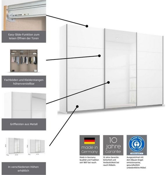 rauch Schwebetürenschrank Kleiderschrank Schrank Garderobe KULMBACH in 2 Höhen erhältlich, mit Metallgriffleisten MADE IN GERMANY Bild 3