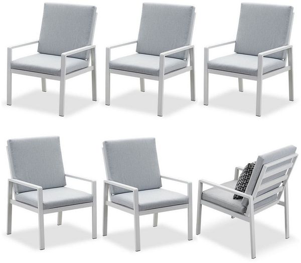 MeXo Gartenlounge-Set Alu Gartenmöbel-Sets Gartenstuhl, (6-tlg, 6 Esszimmerstühle, 60x 68x 85 cm, 12 Auflagen, bis zu 140 kg belastbar), wetterfest Gartengarnitur Set