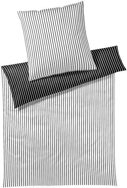 Elegante Mako Satin Bettwäsche Lined 24563-9 schwarz Streifen 135x200