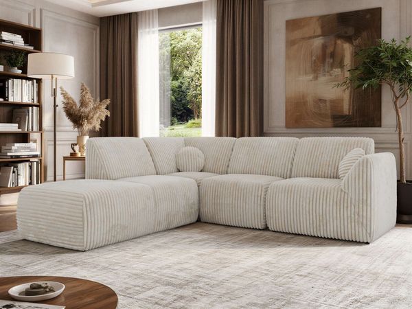 Modulares Ecksofa NOARA 5M, L-Form Eckcouch mit Wellenfederung, freistehendes Ecksofa, Modernes Design - Beige Cord - Links