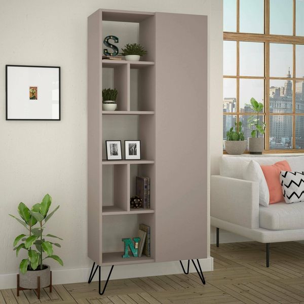 Dmora Bücherregal Gargoyle 79 x 32 x 190 cm Beige, 4 Böden, 1 Tür