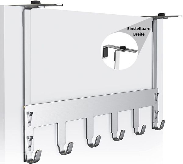 Elegear Kleiderhaken /Türhaken Edelstahl zum aufhängen 40x22 cm mit 6 Haken für Kleidung, Badzimmer, Wohnzimmer, Duschen, (2-St, 1), für Türen,Badezimmer,Schlafzimmer Kleiderhaken mit 6 Haken