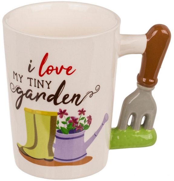 Out of the Blue Tasse I love my tiny garden Gärtner Kaffeebecher mit Gartenhacke als Henkel