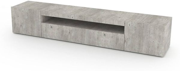 Dmora TV-Schrank Amore, niedriges Wohnzimmer-Sideboard mit 3 Türen, Fernsehständer-Basis, 100 % Made in Italy, 200 x 40 x 37 cm, Zement, mit LED-Licht