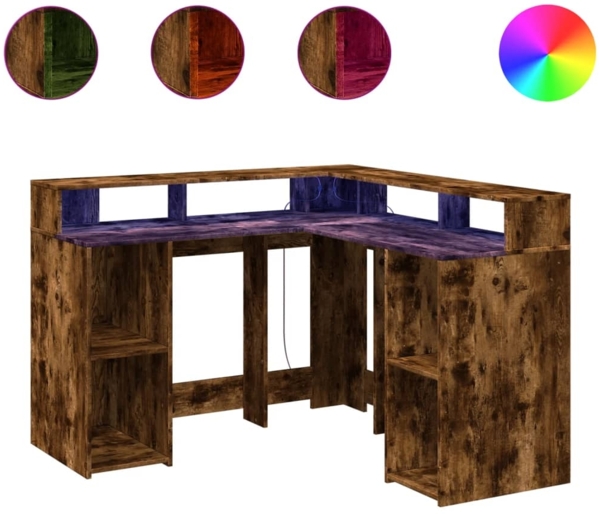 vidaXL LED-Schreibtisch Räuchereiche 130x130x91 cm Holzwerkstoff 3309451