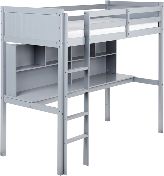 Hochbett mit Schreibtisch Kiefernholz FOUCAMONT 90 x 200 cm Grau