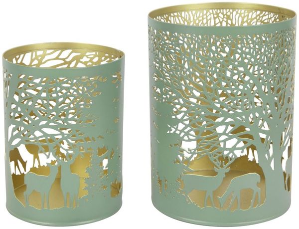 TrendLine Windlicht Metall Rentier Ø 9 cm grün-gold