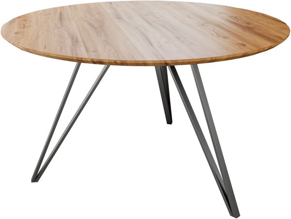Runder Esszimmertisch massiv Eiche Schweizer Kante 100 cm Hairpin silber DREAM 83746982