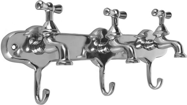 Garderobenhaken Silber 40x18x12cm Wandgarderobe Wasserhahn Wandhaken Hakenleiste