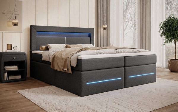 Luxusbetten24 Boxspringbett Nera, mit LED, USB und Stauraum