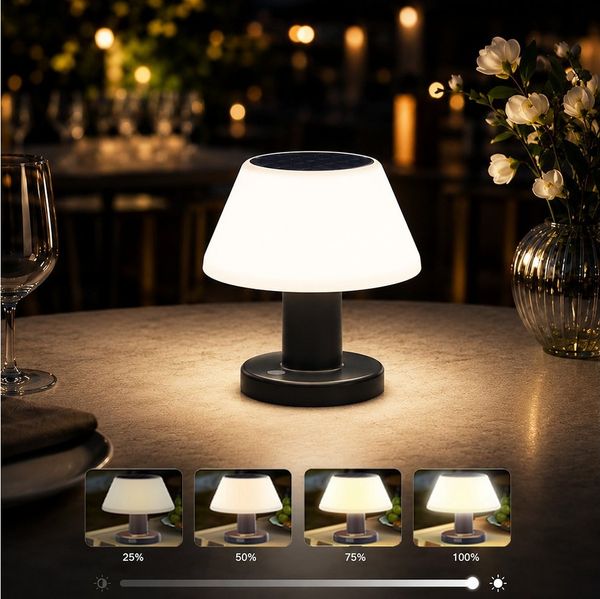 PRIISF LED Solarleuchte LED Solar Tischlampe Mobile Akku Tischleuchte Außen Schreibtischlampe, Dimmbare, Solartischlampen mit Lichtsensor, Wasserdicht IP54, Aussen Lampe Akku USB, Neutralweiß, Warmweiß, 2in1 USB und Solar Aufladbar Kabellose Lampe Gart...