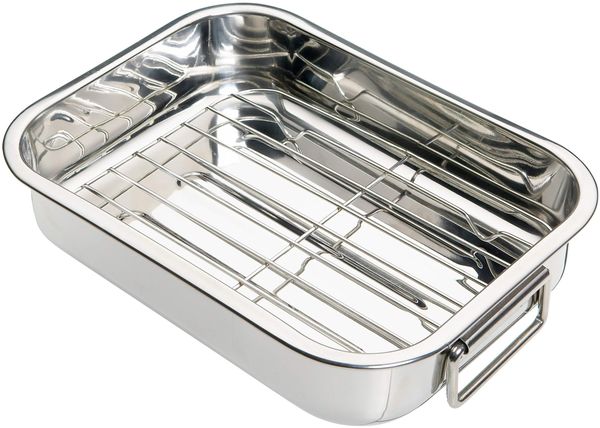 KitchenCraft Edelstahl-Bratpfanne mit abnehmbarem Rost und Griffen, spülmaschinenfeste Pfanne, 1 Liter Fassungsvermögen, 27 x 20 x 5,5 cm, 1 Stück