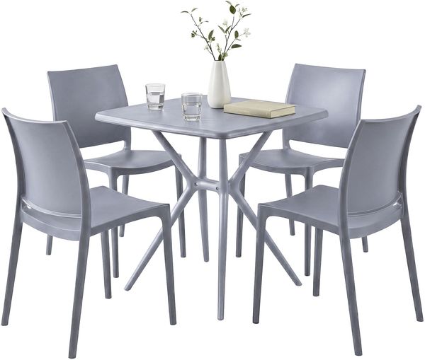 Gartenmöbel-Set GRETA mit 4 Stühlen - 156 x 156 x 81 cm, Kunststoff, Grau | Balkonset Gartenset Tisch mit Stühlen Bistroset Outdoor