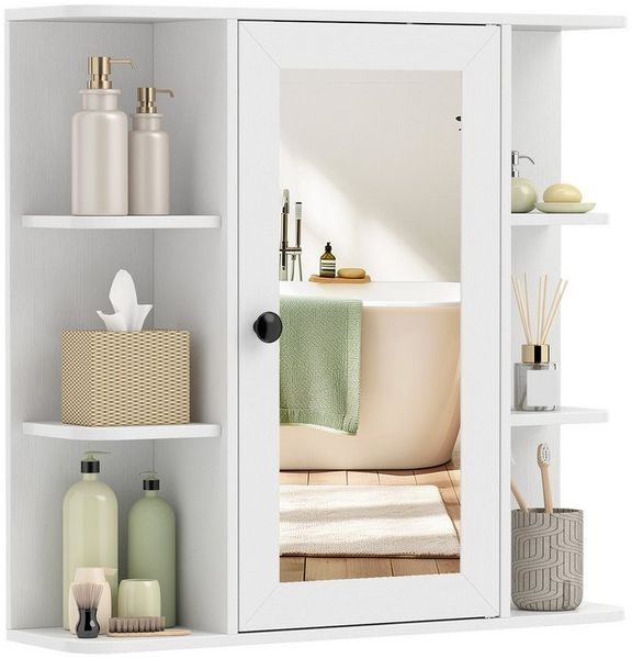 COSTWAY Spiegelschrank Badschrank mit 3 Innenablagen & 6 offenen Fächern